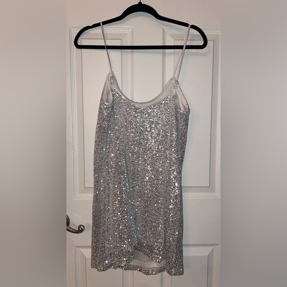 Lulu's Shimmering Silver Sequin Sleeveless Mini Dress Medium - Picture 2 of 3